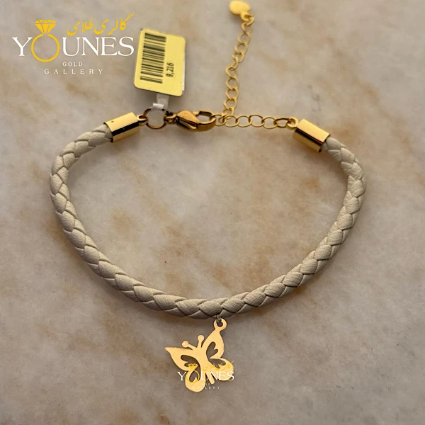 دستبند چرم پروانه لیزری طلا